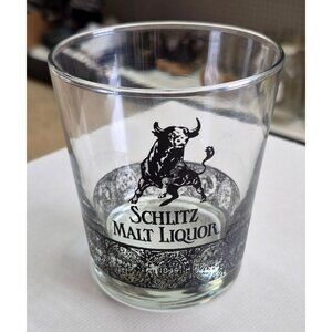 Schlitz Malt Liquor Glass Tumbler With Bull Design & Decorative Black Band